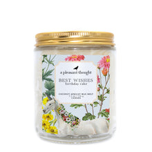  best wishes birthday cake Scoopable coconut apricot wax melt whipped into a clear glass jar with a gold lid and spoon a pleasant thought