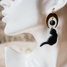  black cat moon onyx polymer clay earrings
