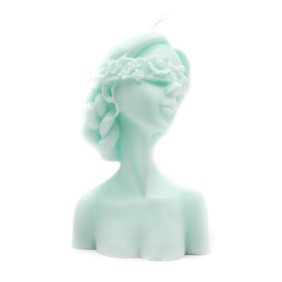 Blindfolded woman pillar candle mint