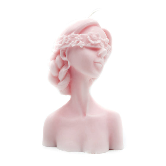 Blindfolded woman pillar candle pink