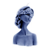 Blindfolded woman pillar candle sapphire blue