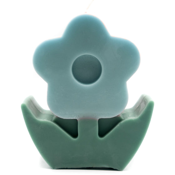 large flower candle pillar in blue and green