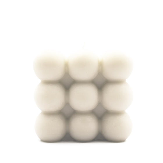 bubble cube pillar candle in ivory white