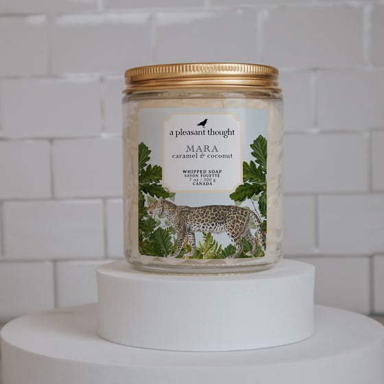 mara caramel and coconut whipped soap
