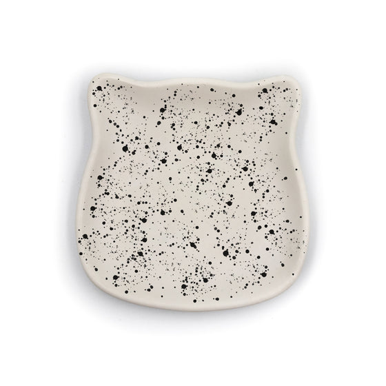 Concrete Cat Face Dish light grey with black splatter