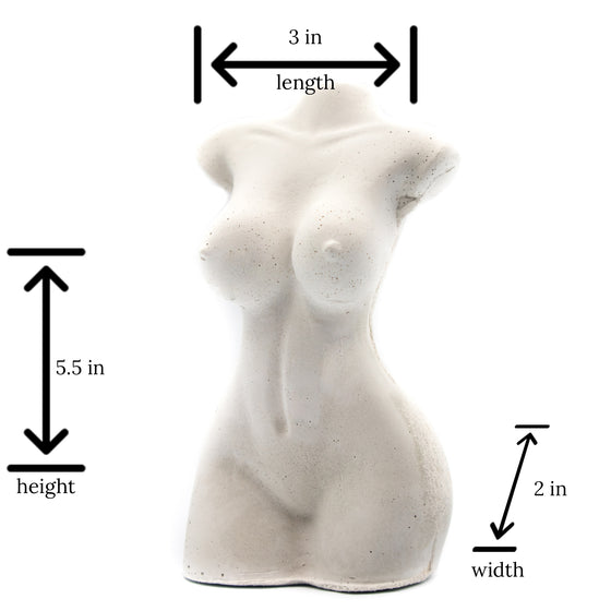 Concrete Curvy Woman Vase  sizing chart