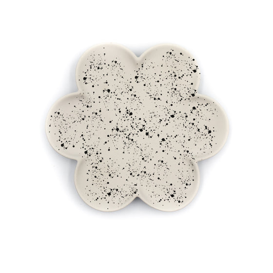 Concrete Daisy Flower Dish light grey with black splatter