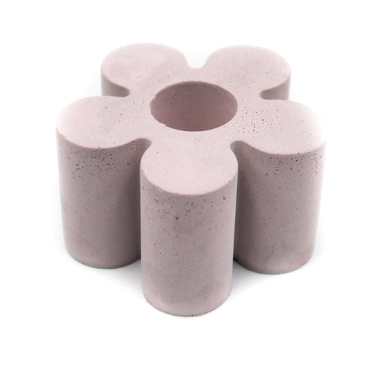 Concrete Daisy Taper Candlestick Holder dusty rose pink