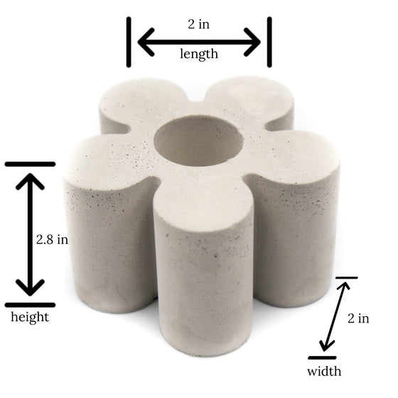 Concrete Daisy Taper Candlestick Holder sizing chart
