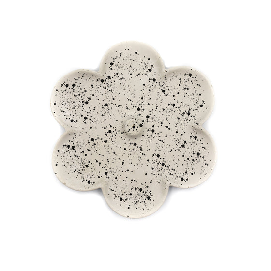 Concrete Daisy Flower Incense Holder light grey with black splatter