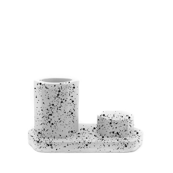 concrete hexagon incense holder light grey with black splatter