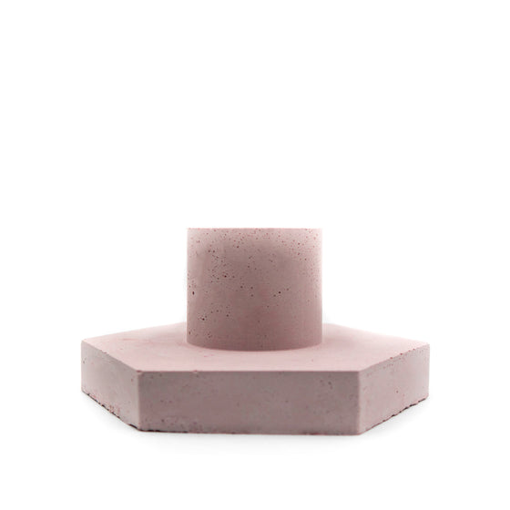 Concrete Hexagon Taper Candlestick Holder dusty rose pink