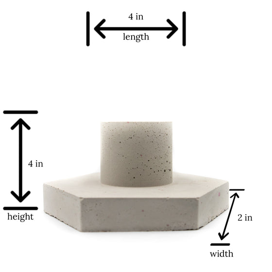 Concrete Hexagon Taper Candlestick Holder sizing chart