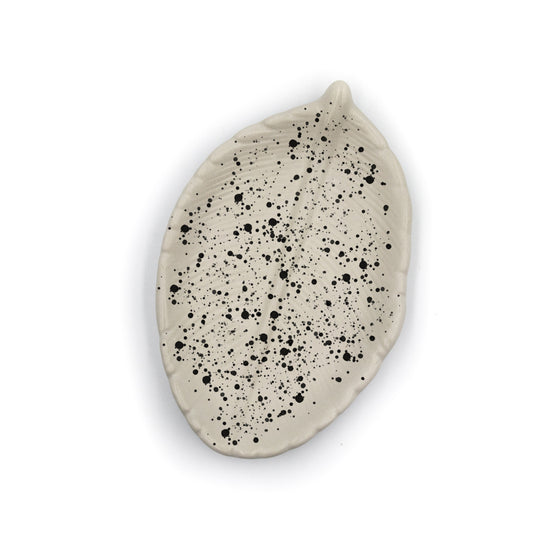 Concrete Long Leaf Dish light gray with splatter