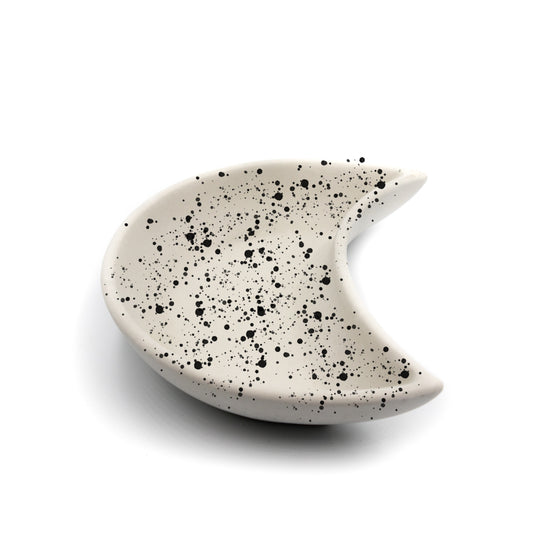 Concrete moon dish light grey with black splatter