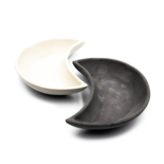 crescent moon trinket dish concrete black and white