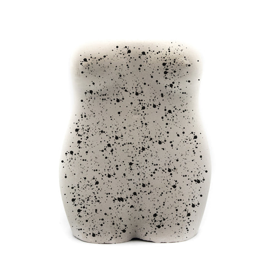 concrete voluptuous woman vase light grey with black splatter