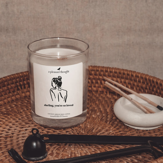 darling, you're so loved self care self love candle display