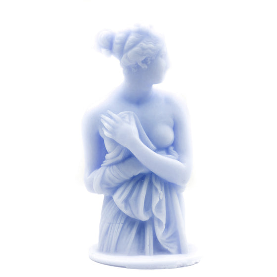 grecian goddess bust candle pillar in blue