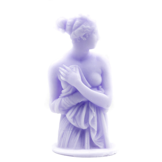 grecian goddess bust candle pillar in purple