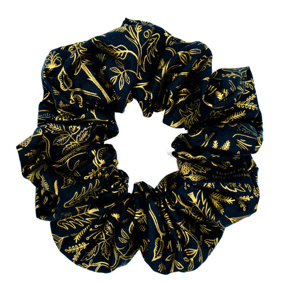 big scrunchie black with gold foliage