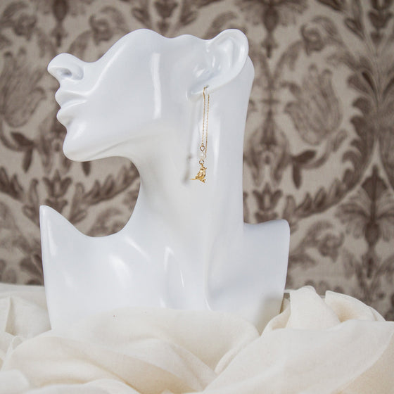 bird and freshwater pearl threader earrings model