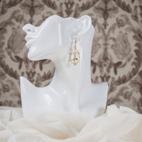 bee and rose quartz vignette earrings dangles model
