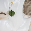 leaf polymer clay earrings with freshwater pearl dangle and flower stud