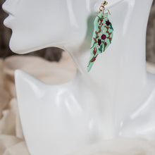  florals on mint bird polymer clays earrings dangles