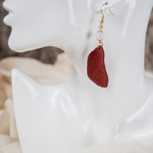  burgundy petal polymer clay earrings with moonstone dangle