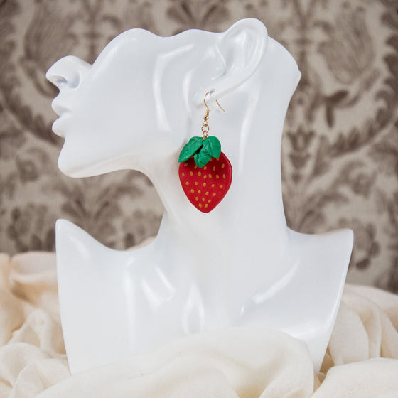 strawberry polymer clay earrings dangles model