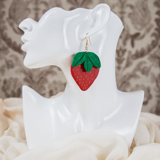 strawberry polymer clay earrings large dangles model