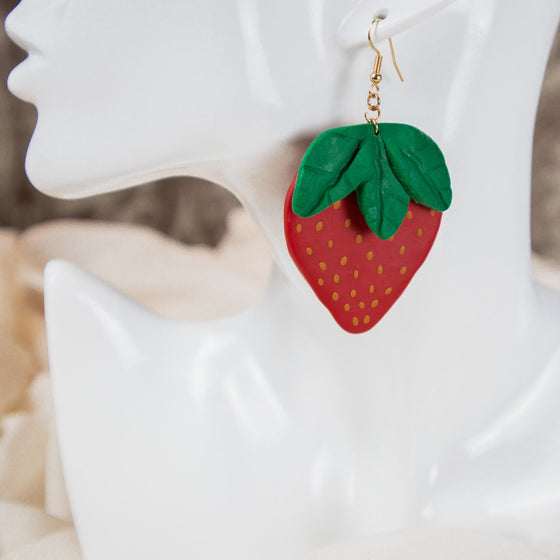 strawberry polymer clay earrings large dangles