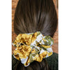 big scrunchie white with yellow flowers and bees on hair