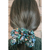 big scrunchie black with florals on hair