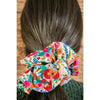 big scrunchie white with florals and blueberries on hair