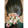 big scrunchie white with florals and berries on hair