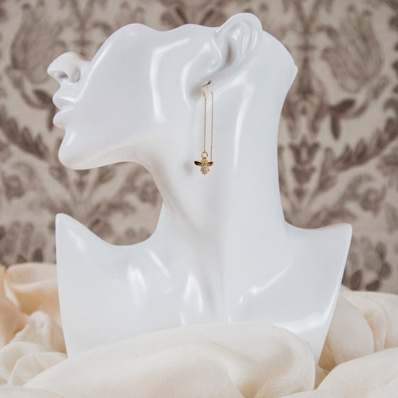 gold bee threader earrings model
