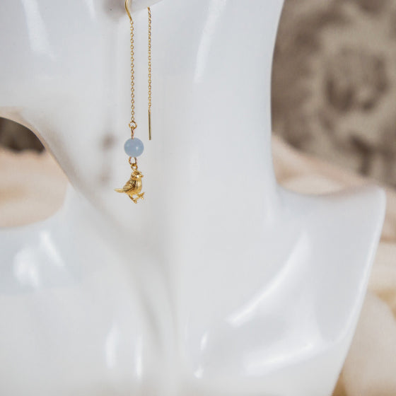 bird and angelite gemstone threader earrings