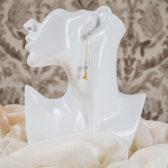 bird and angelite gemstone threader earrings model