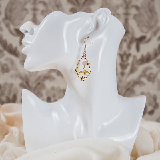 bee and rose quartz vignette earrings dangles model