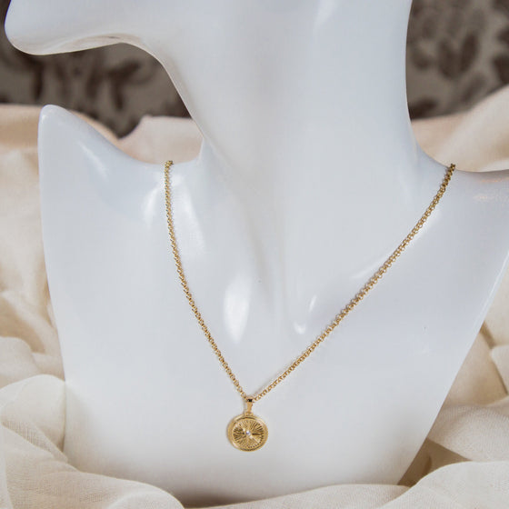 North star medallion pendant on dainty gold-filled rolo chain necklace