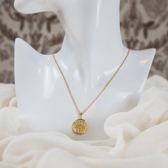 medallion with dainty gold-filled rolo chain necklace model