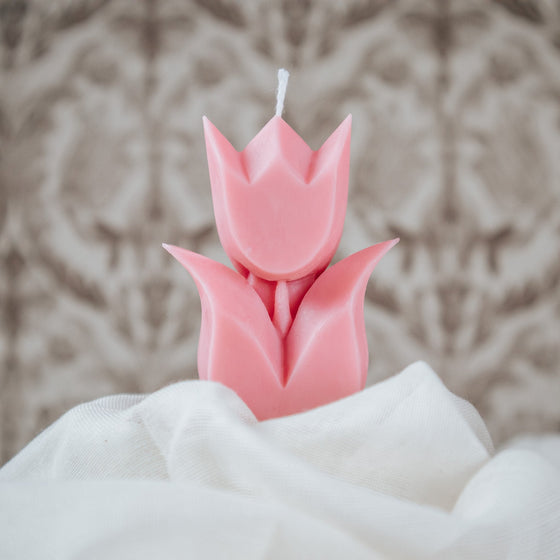 pink tulip flower candle pillar handcrafted