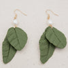 two leaves polymer clay earrings with freshwater pearl dangle