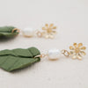 leaf polymer clay earrings with freshwater pearl dangle and flower stud