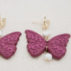florals on mulberry butterfly polymer clay earrings with freshwater pearls dangles monochromatic