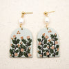 florals on sage arch polymer clay earrings with freshwater pearls dangles 