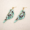 florals on mint bird polymer clays earrings dangles