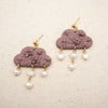 tulips on mauve cloud polymer clay earrings with freshwater pearls dangles monochromatic
